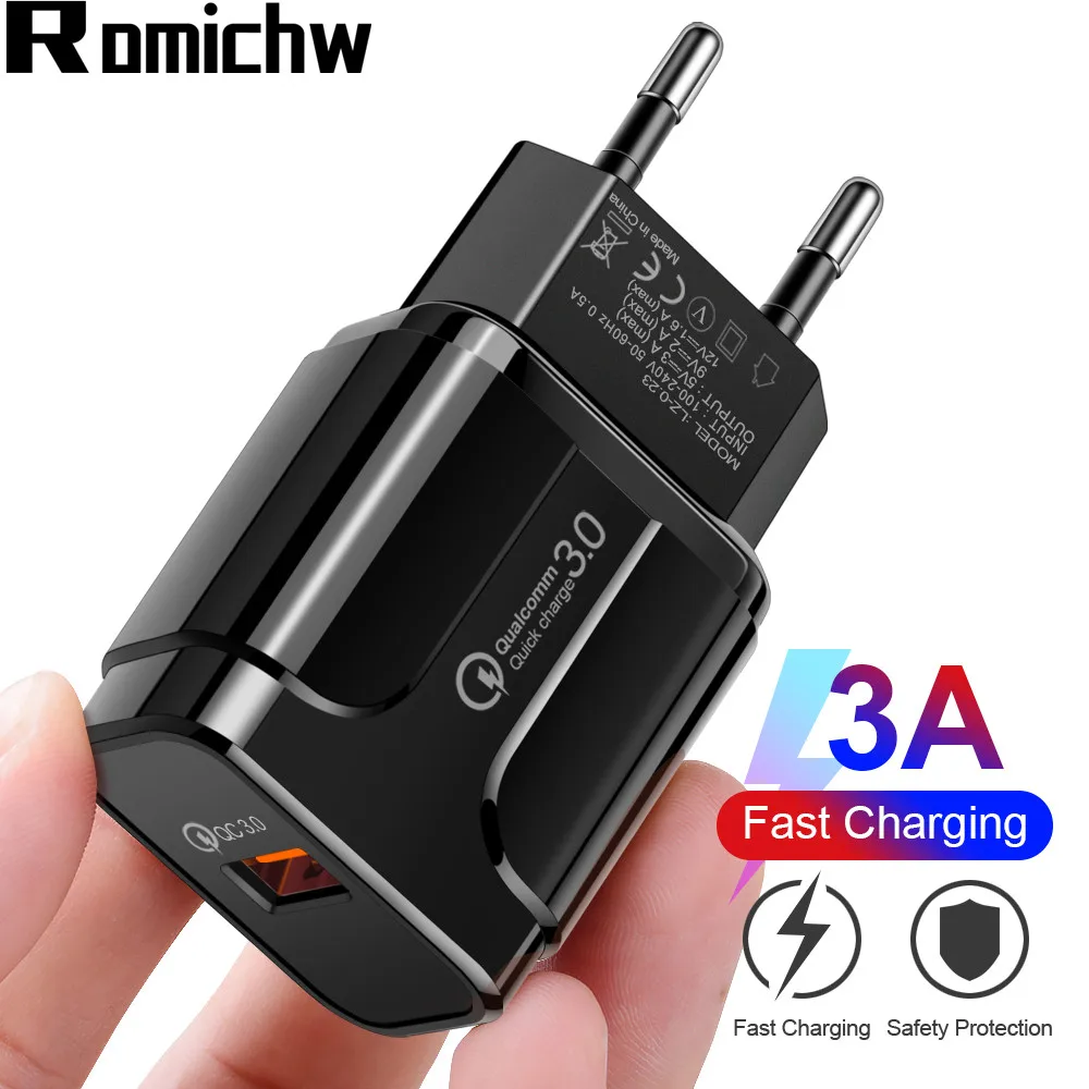 

ROMICHW Quick Charge 3.0 Fast Charging Charger QC3.0 Wall Mobile Phone Charger for iPhone 8 7 6s Plus x EU QC Fast Charging