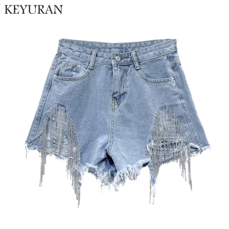 European Women Blue Denim Shorts Summer 