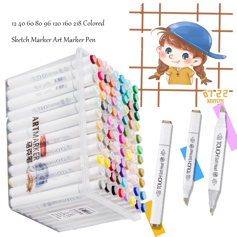 

Art Markers for drawing Sketching Pen 40 60 80 120 160 218 Color Alcohol Based Pen for Artist Manga and Design Sketch Basic Set