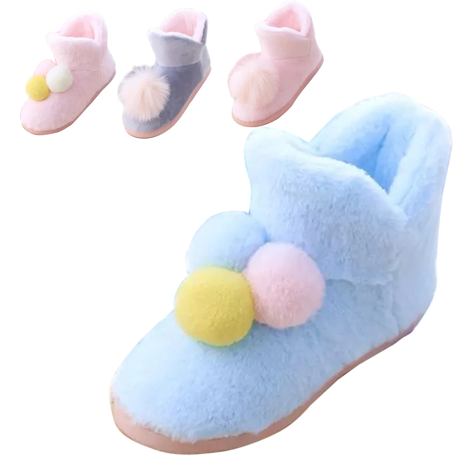 New Lovely Ladies Crystal Plush Home Slippper Warm Boots Floor Boots Women Cotton Pompon Shoes Xmas gift
