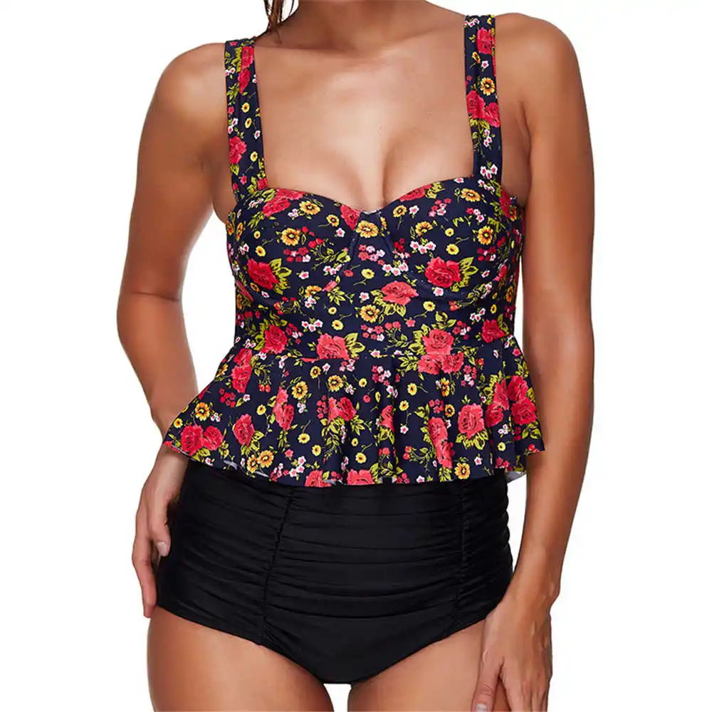

Plus Size Two Pieces Swimsuit Women High Waist Tankini 3XL Swimwear Print Bathing Suits Push Up Swim Suit Ruffle Maillot De Bain