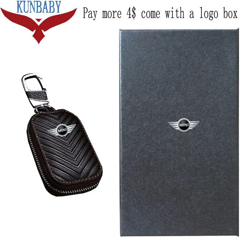 KUNBABY, Новое поступление, сумка из натуральной кожи, чехол для ключей от автомобиля, кошельки, Модные Женские ключницы, держатели Carteira для Mini Cooper - Название цвета: Coffee with logo box