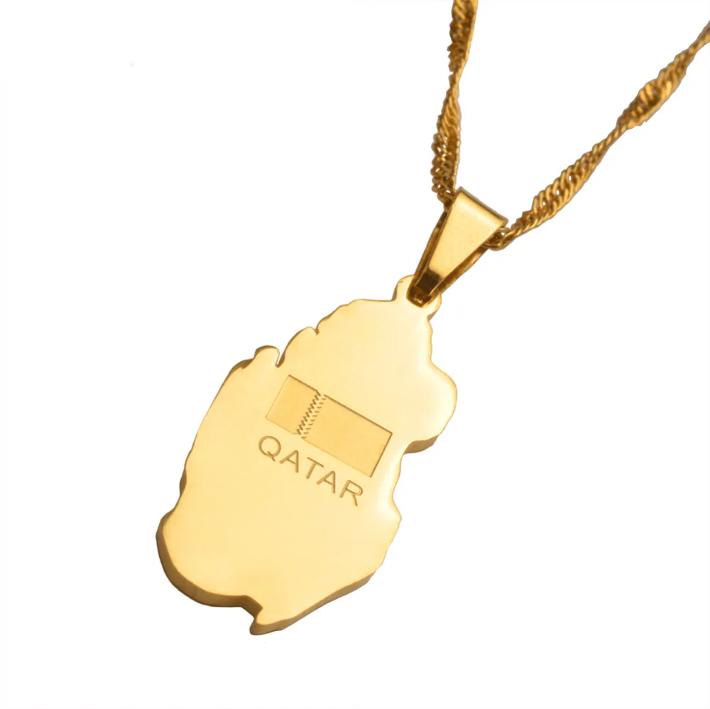 GoldColorSilverColorQatarMapsPendantNecklacesforWomenGirls