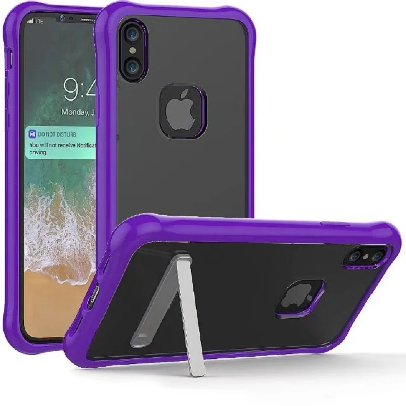 

Anti-knock Phone Case For Iphone 6 6S 7 8 Plus,Hybrid PC+TPU Armor Soft Silicone Transperant Back Cover With Kickstand