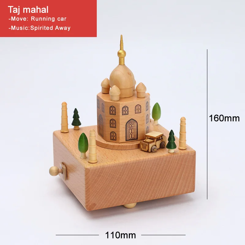 Деревянная музыкальная шкатулка Caja музыкальные деревянные коробки для девочек заводное ремесло гравировка подарок на день рождения украшение дома аксессуары YYH-MZ - Цвет: Taj Mahal