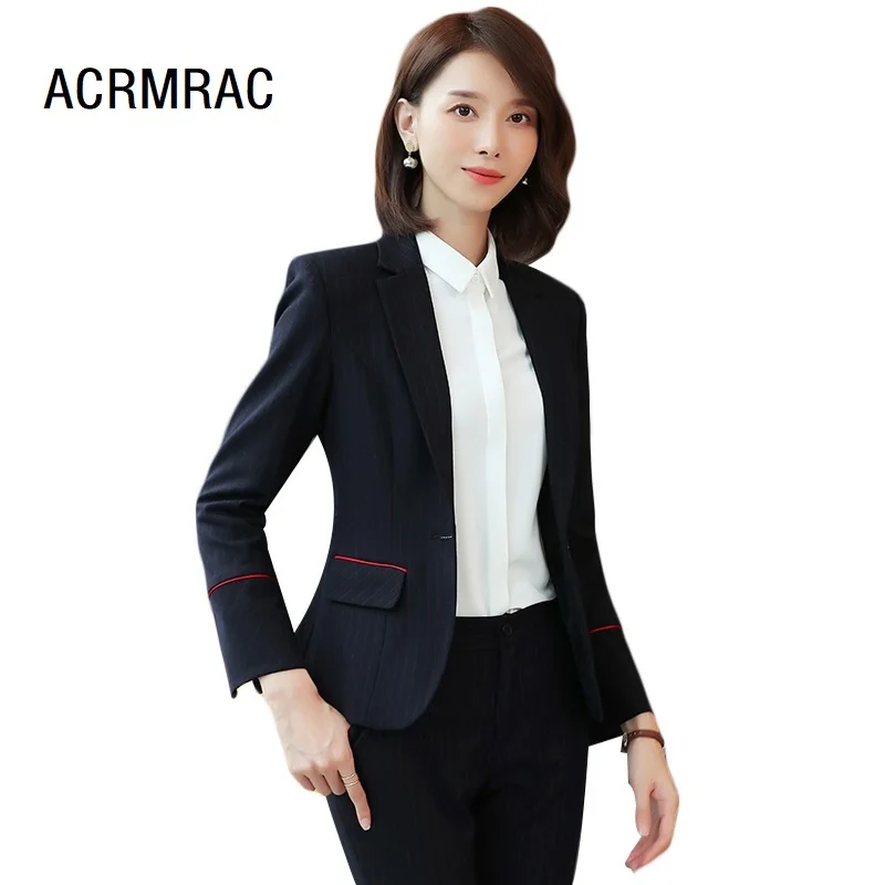 

Women suits Slim spring autumn stripe jacket pants 2-piece set OL Formal Business Women pants suits Woman set suits 6806