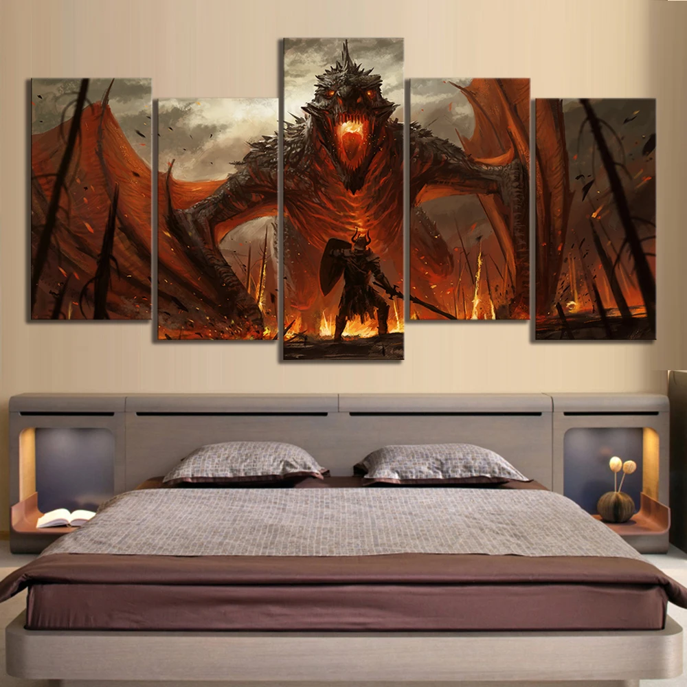 Günstig 5 stück Fantasie Kunst Malerei Game of Thrones Film Poster Kunstwerk Leinwand Gemälde Drache Bild Ölgemälde Wand Kunst Malerei