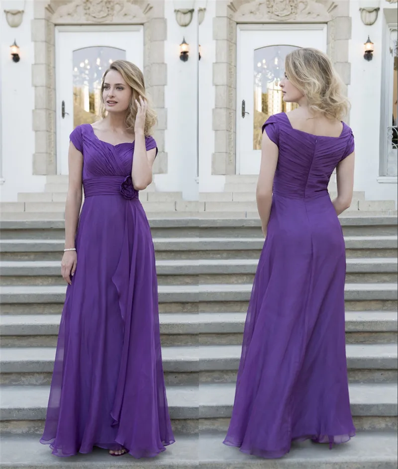 Purple Chiffon Long Modest Bridesmaid Dresses 2017 With