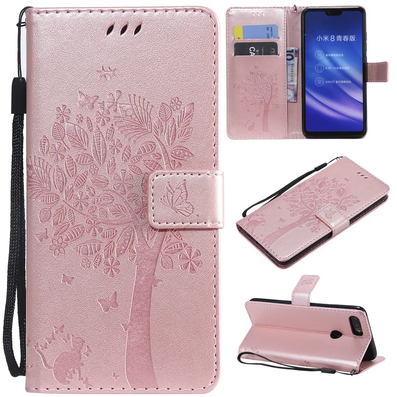 Magnetic PU Leather 3D Embossed Cat Tree Wallet Case For Xiaomi 8Lite Flip Wallet Phone Case Cover For Xiaomi 8Lite Case Coque (15)