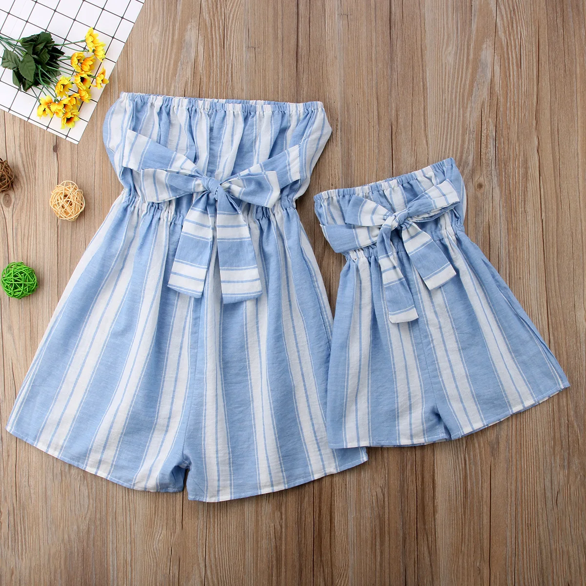 

Mother Kids Women Toddler Girls Bowknot Stripe Romper Jumpsuit Playsuit Stripe Sleeveless Summer Clothing