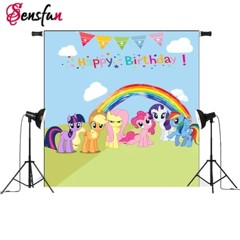 

7x5ft My Little Pony Rainbow Birthday Party for Children Custom Photo Studio Backdrop Background Vinyl