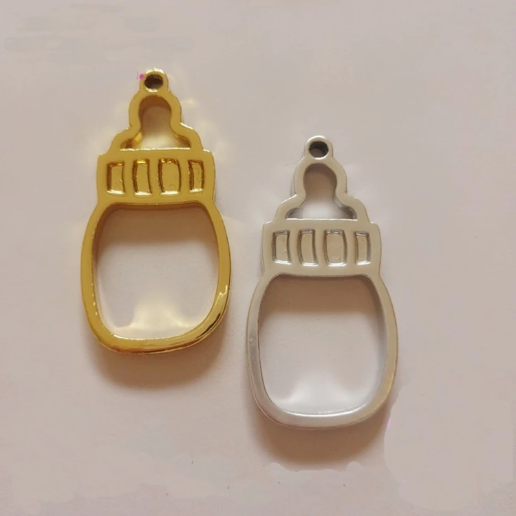 

GLADZGT 5 pcs/lot Small bottle Metal Frame Pendant Gold Charm Bezel Setting Cabochon Setting UV Resin Charms
