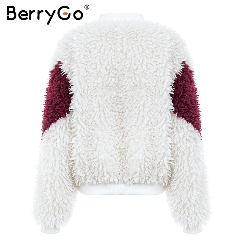 Taille Zipper 2018 Épais Femmes Rouge La Streetwear Red Casual Chaud Femelle Berrygo Faux Fourrure Automne Plus D'hiver White Manteau Pardessus Splice xvTq0n64pw