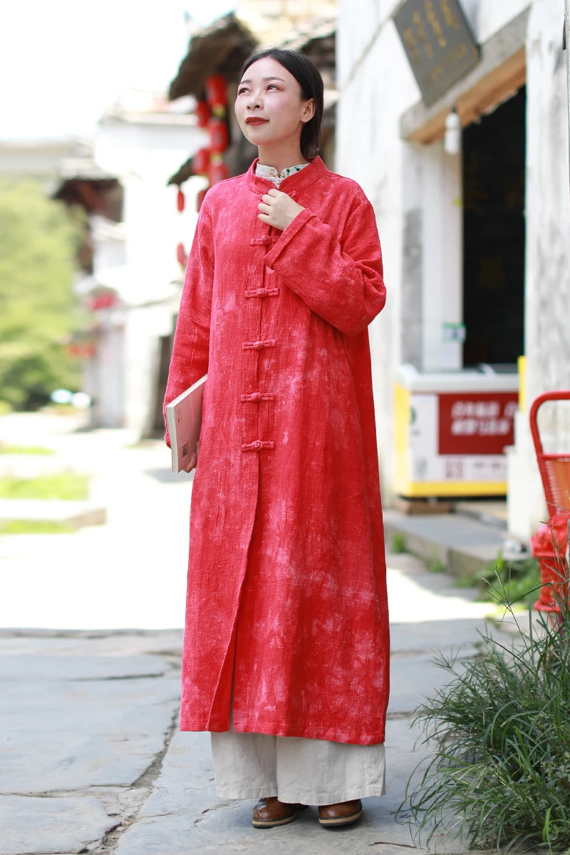 LZJN 2019 New Women Spring Trench Coat Long Jacket Cotton Linen Duster Coat Vintage Chinese Windbreaker Overcoat (12)