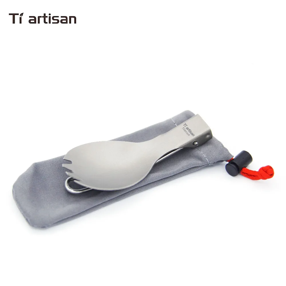 Tiartisan Titanium Folded handle Spork Fork Spoon 2 in 1 Camping Cutlery Portable Picnic Tableware