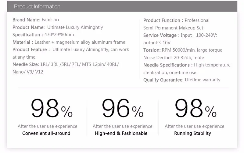 Famisoo один набор Профессиональный Мастер татуировки конечная роскошь Всевышний король Перманентный макияж Пигмент машина универсальный
