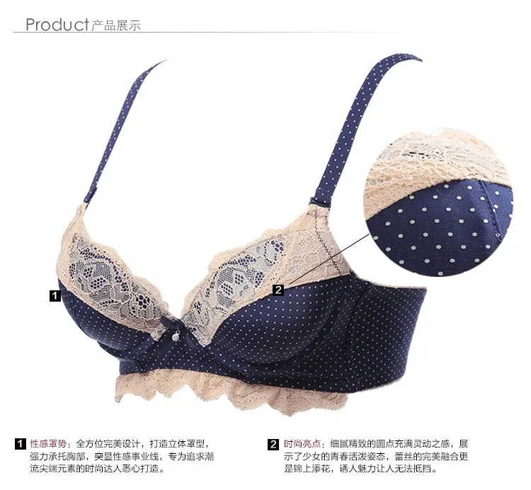 female line dot lace push up deep V inserts bra set for women brassiere lingerie underwear set