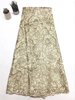

Elegant glod with embroidery net lace textile French lace fabric with sequins PNZ687(5yards/lot)