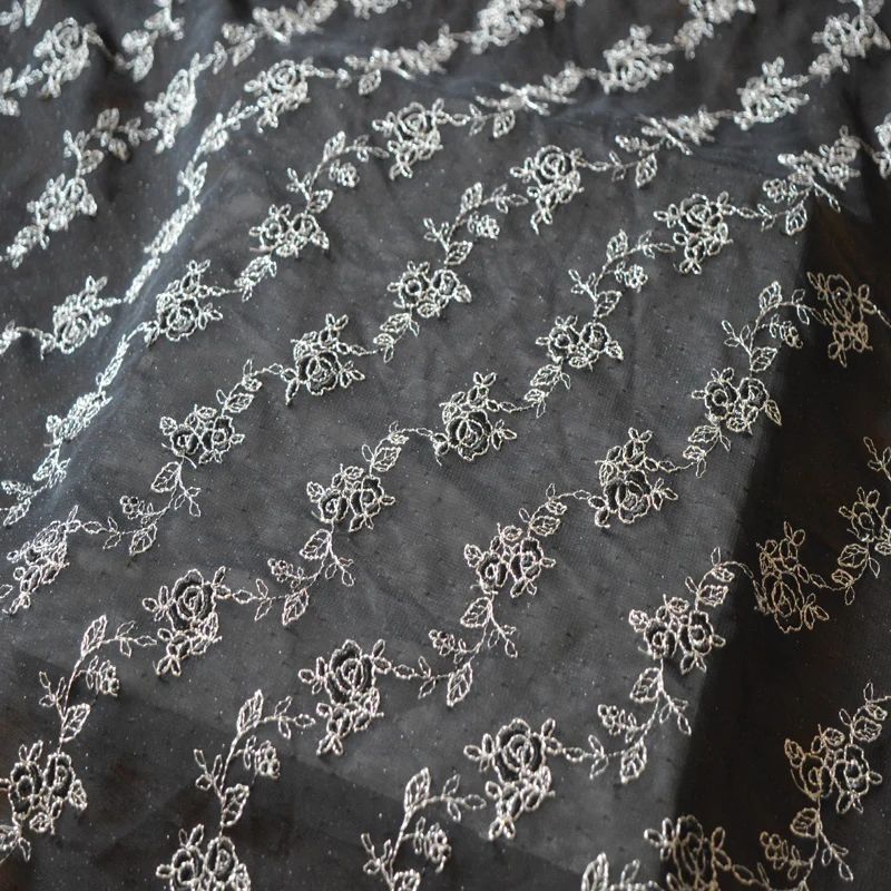 1meters width(1YD/lot)black gauze white mixed floral lace fabric for garments and wedding 18102005 | Дом и сад