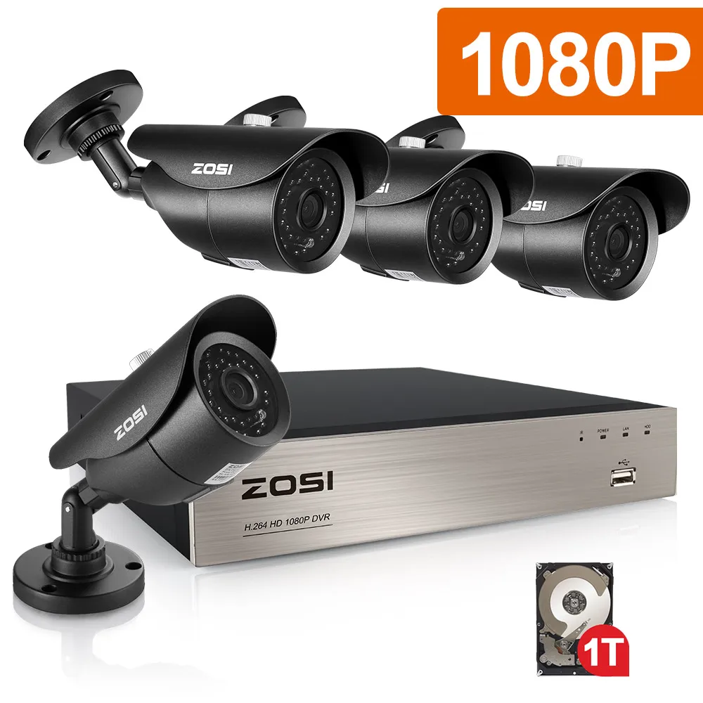 ZOSI 4CH CCTV System 1080p DVR 4PCS 2 0MP IR Weatherproof Outdoor Video Surveillance Home Security