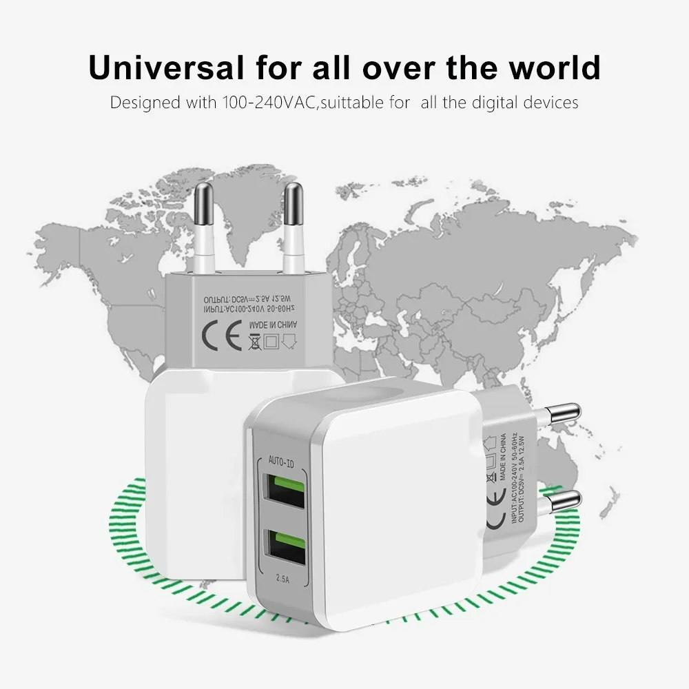 5 V 2.5A Универсальный 2 Порты и разъёмы USB Зарядное устройство смарт-адаптер для путешествий настенное портативная европейская вилка мобильно...