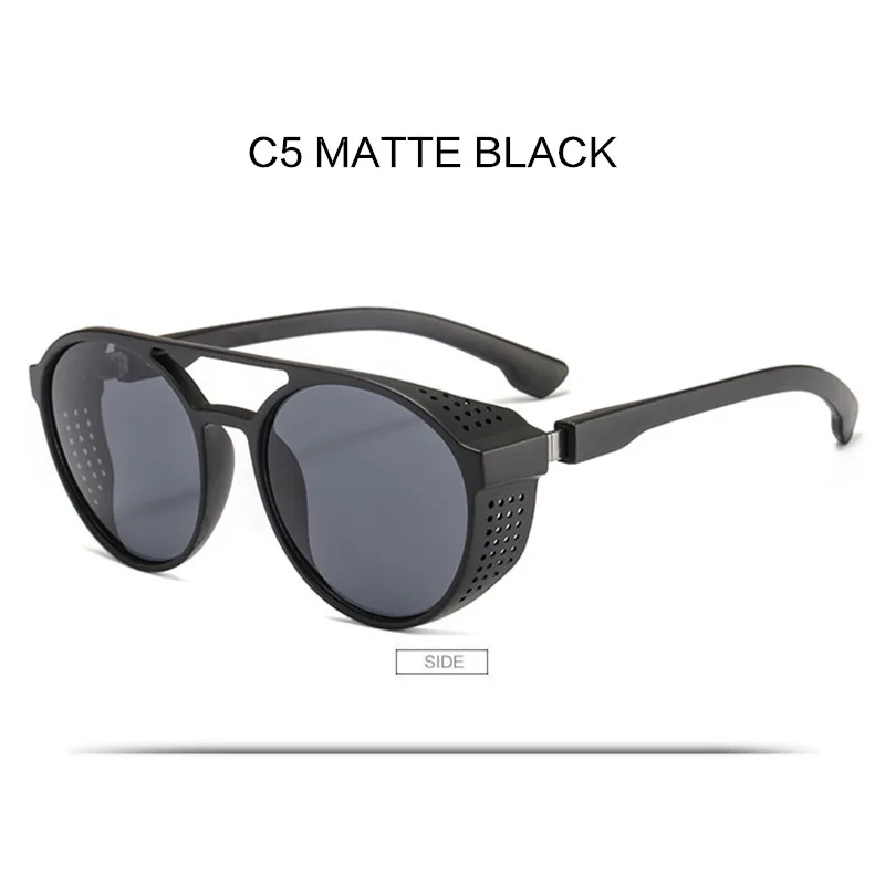 Трендовые стимпанк Солнцезащитные очки для мужчин Ретро Хиппи очки круглые флип пара панк солнцезащитные очки для женщин винтажные оттенки - Цвет линз: C5 Matte Black