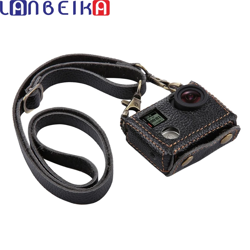 

LANBEIKA For GoPro Hero 6 5 7 Black Case Protective Bag Genuine Leather Housing Cover Chest Strap Mount & Camera 52mm UV Lens