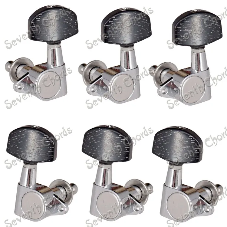 

A Set Chrome Sealed Gea Tuning Pegs Machine Heads Tuners for Guitar With Black Big Square Wood Texture Buttons