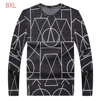

plus Size 8XL 7XL 6XL 5XL New Fashion Brand Trend Print Slim Fit Long Sleeve Shirt Men Tee O-Neck Casual Men Shirt Cotton Shirts