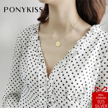 

PONYKISS Trendy 100% 925 Solid Sterling Silver Sun God Gold Color Round Pendant Necklace Chain Women Party Fine Accessories Gift