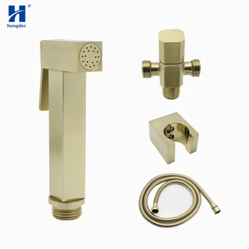 

Hongdec Luxury Brass Brushed Gold High Pressure Hand held Bidet Shattaf Sprayer set