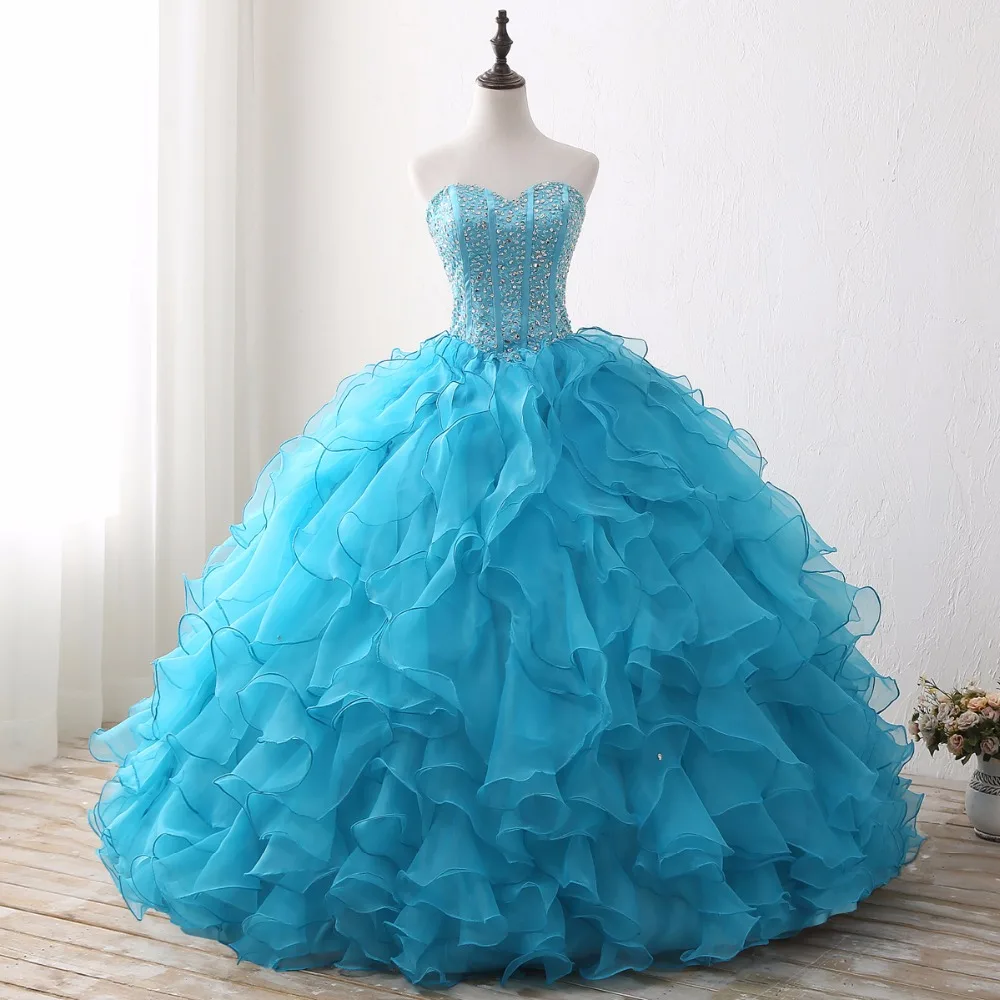 Недорогое бальное платье 2019 Бальные платья органза с бусины блестками Сладкий 16 платье для 15 лет дебютантка синий