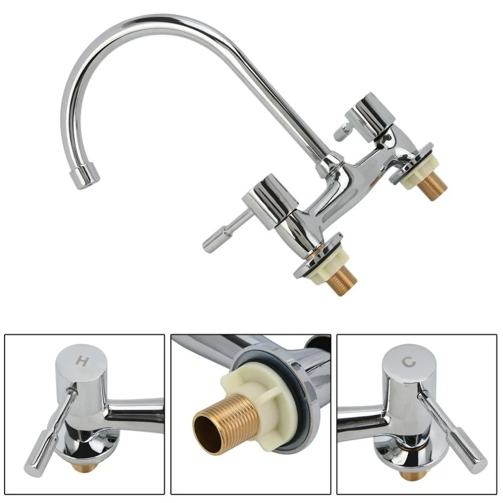 

Dual Control Lever Chrome Sink Mixer Taps Deck Mounted Kitchen Faucet 360 Degree Swivel Hot Cold Faucet Fashion Home Water Tap