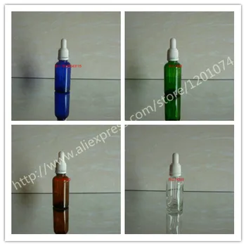 

30ml clear/blue/brown/green shiny Glass Essential Oil Bottle With white plastic anti-theft ring+black/white rubber cap
