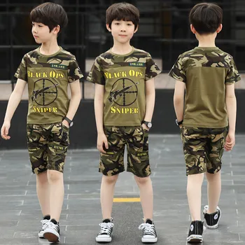 

Children Boys 2018 Clothing Set Summer Fashoin 6-15T Kids Clothes Sets Boy Cotton Print Shirt Camouflage Pants Suit O-Neck