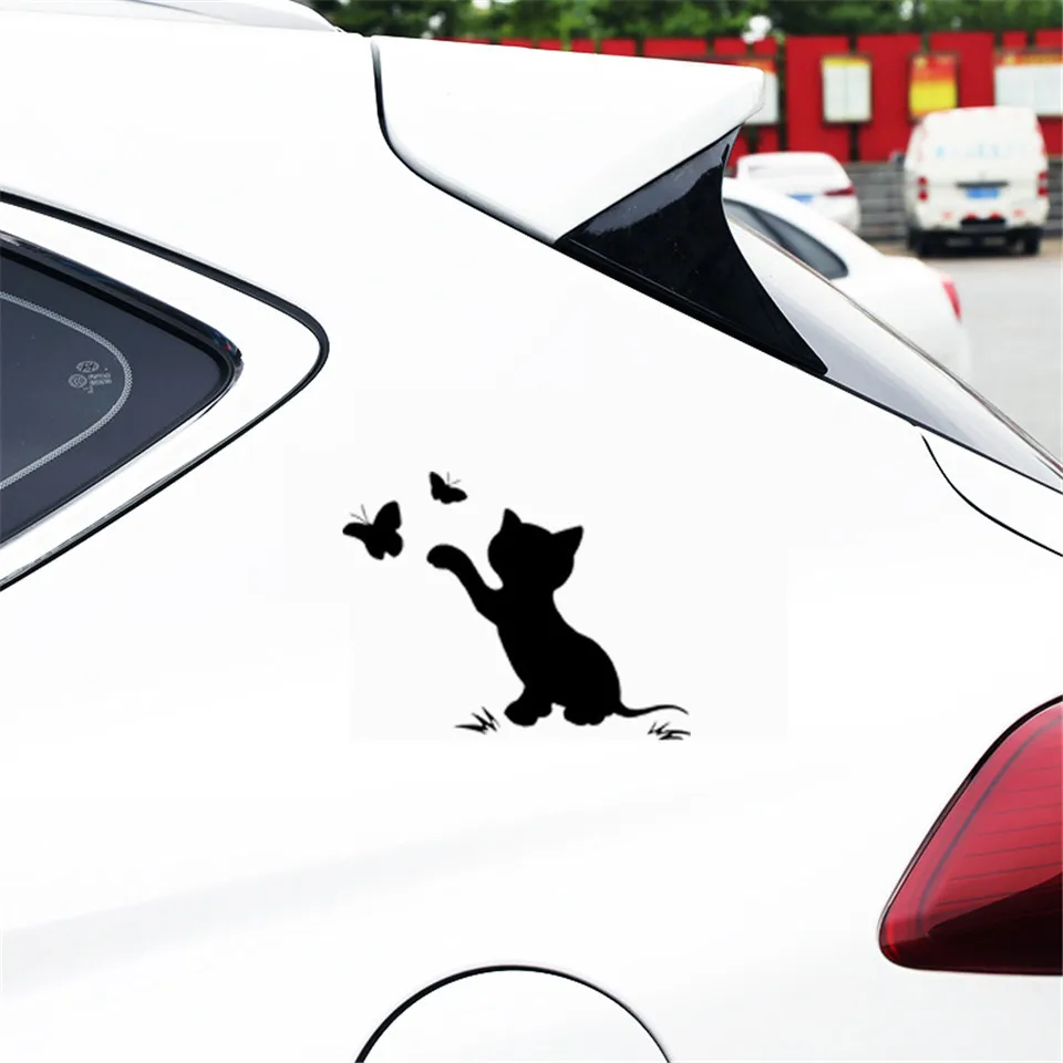 16.8cm12.9cm Cat Butterfly Fashion Decor Car Sticker Vinyl Decal BlackSilver  (4)