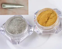 Mirror Powder Holographic Powder 1g 2 Box Gold+Silver Mirror Nail Glitter Powder Pigment Nail Art Chrome Pigment 1g box laser silver holographic shiny powder magic mirror powder nail glitters nail art sequins chrome pigment nail polish dust