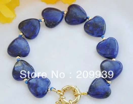 

huij 00308 8" 14mm blue heart lapis lazuli bead bracelet