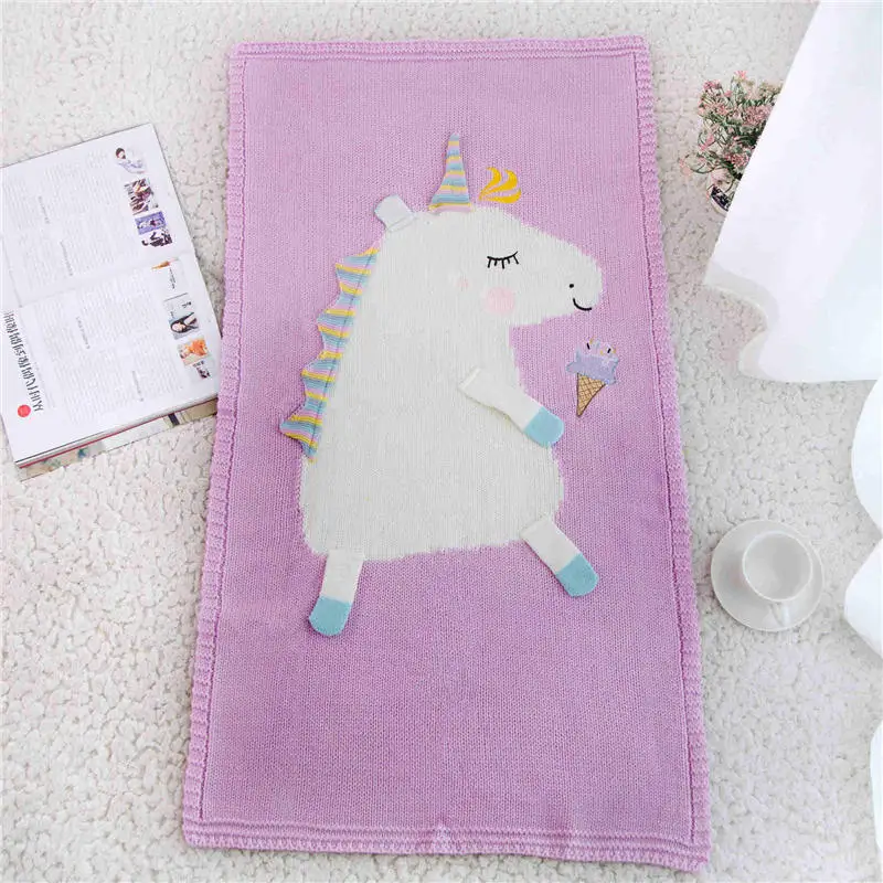 Baby Blanket Toddler Infant Newborn Knitted Blanket Pram Cot Bed Moses Basket Crib Cartoon Unicorn Nursery Sleeping Pillow - Цвет: purple blanket