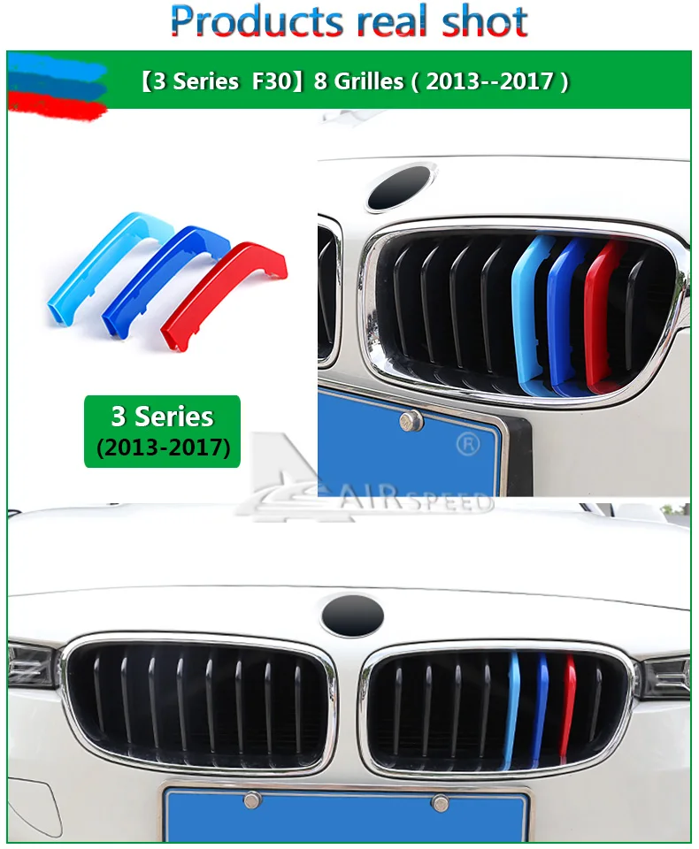 Airspeed Car Front Grill Stripes Covers for BMW 3 Series 3GT F30 F34 E90 Motorsport Decoration Strips Trim Stickers Car-styling (7)