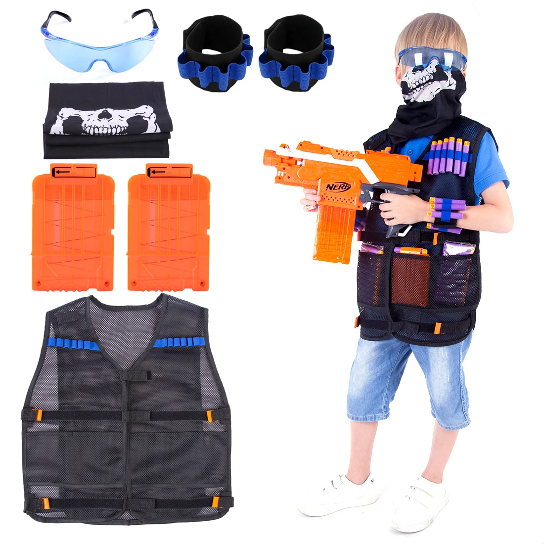 Bandolier + 6 патронташ Dart + зажим + очки + шарф маска + браслет Dart ремень для Nerf N-strike Elite Series для CS