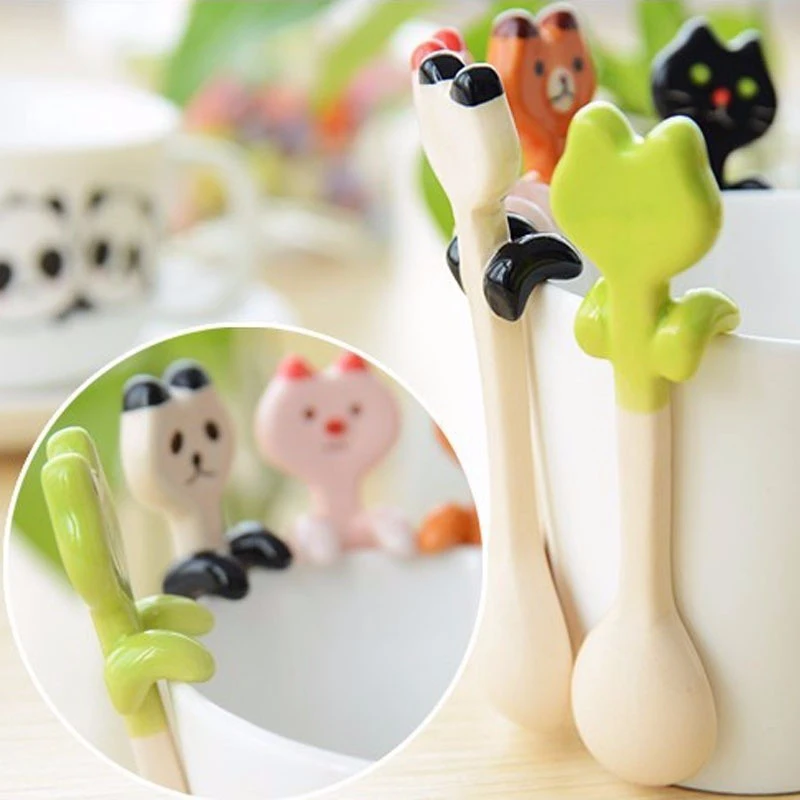 Kawaii керамическая ложка для кофе и чая панда медведь лягушка кошка соус в форме