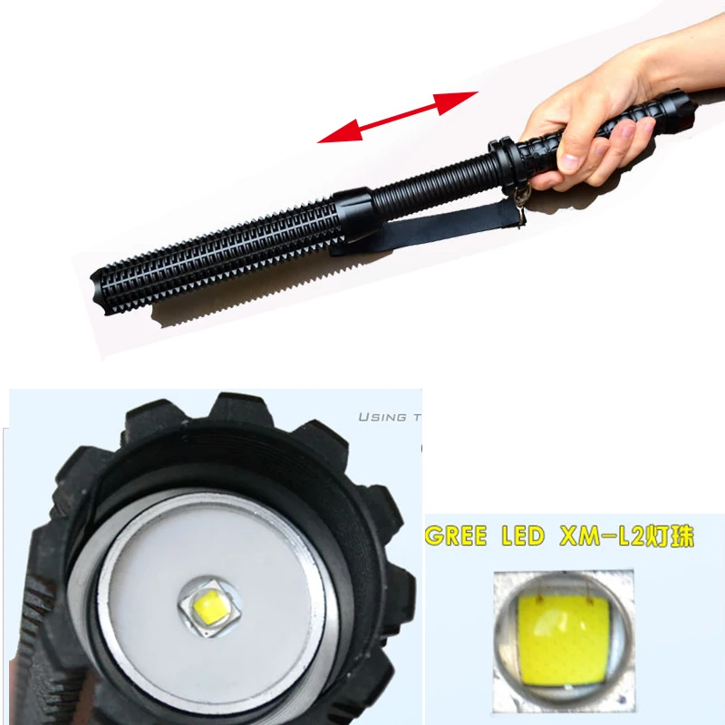 

Hot 3500LM XML-L2 LED Spiked Mace Baseball Bat Long Flashlight Self-defense Torch Lamp 3 Mode