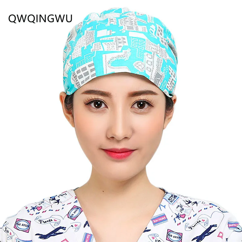 

Women's Surgical Hats Printing Doctor Scrub Caps with Sweatband Inner for Women Clinic Cap Long Hair Cotton Scrub Surgical Caps