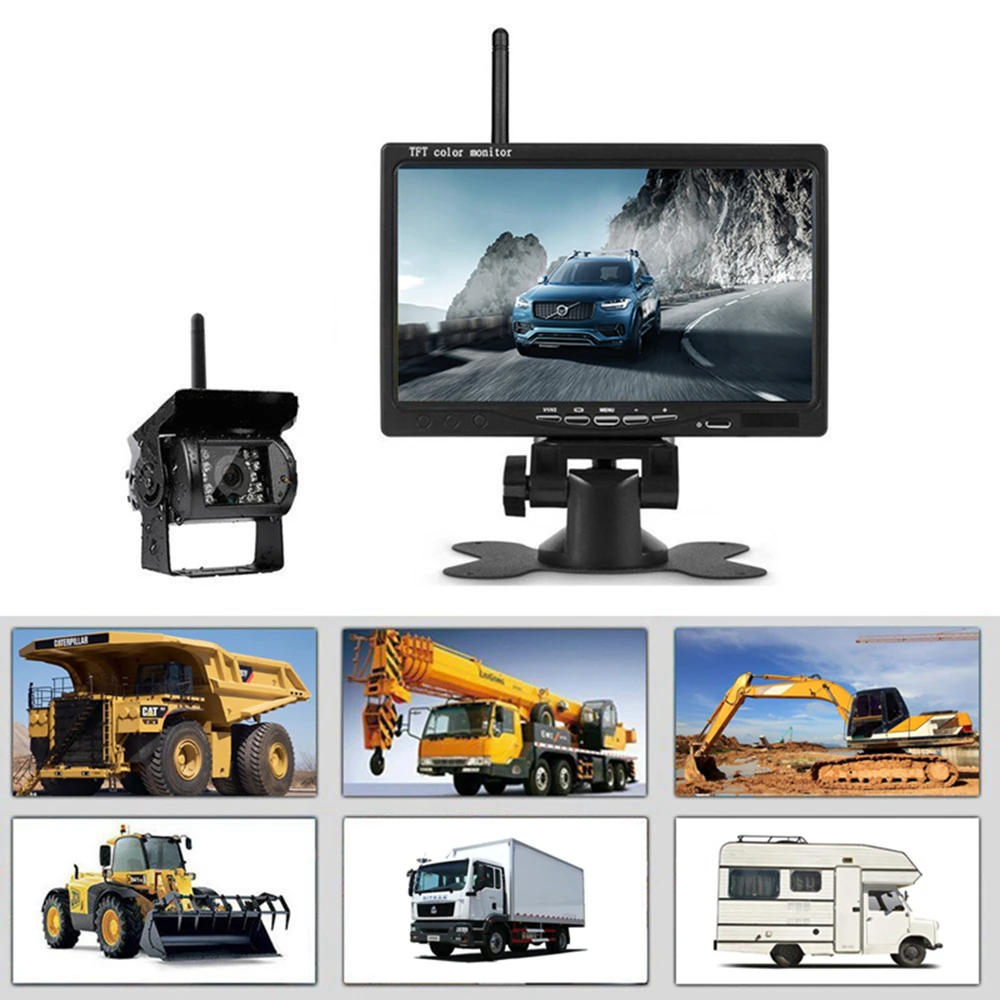 

Wireless Dual Backup Car Rearview Camera Parking Assistance System Waterproof IR Night Vision 7" Monitor for RV Truck Bus