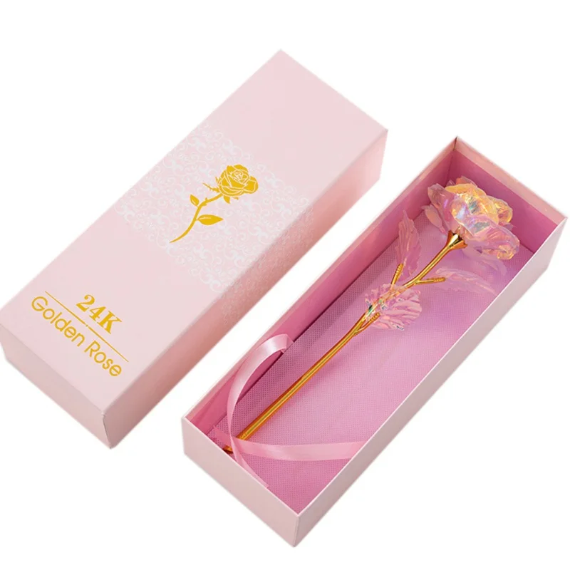 

Valentine's Day Gift Rose Pink Box Packaging With Vibration Light With Base For Girl Friend Decoration