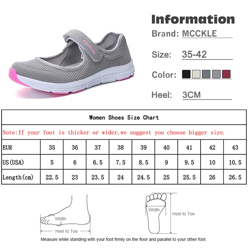 MCCKLE/Женская обувь на плоской подошве размера плюс; Осенняя Женская Повседневная однотонная обувь из сетчатого материала; удобная Уличная обувь на плоской подошве с застежкой-липучкой