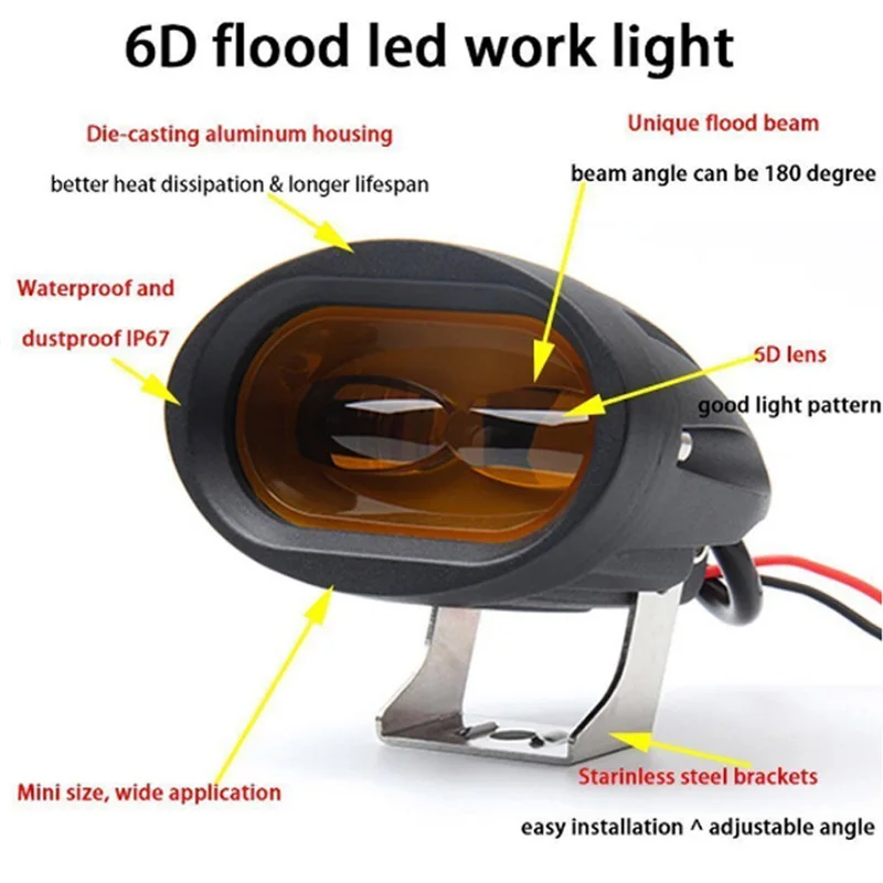 20 Вт 6D Автомобильный светодиодный рабочий светильник Бар Offroad Лодка вспомогательный Светильник Спот для мотоцикла ATV внедорожник Грузовик Вождение светильник ing фары 12/24V