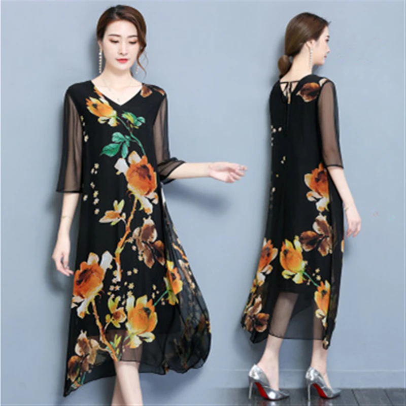 vestido de seda longo floral