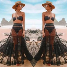 Летнее женское бикини в горошек, накидка, купальник, прозрачная пляжная юбка макси с запахом, саронг, парео, платье